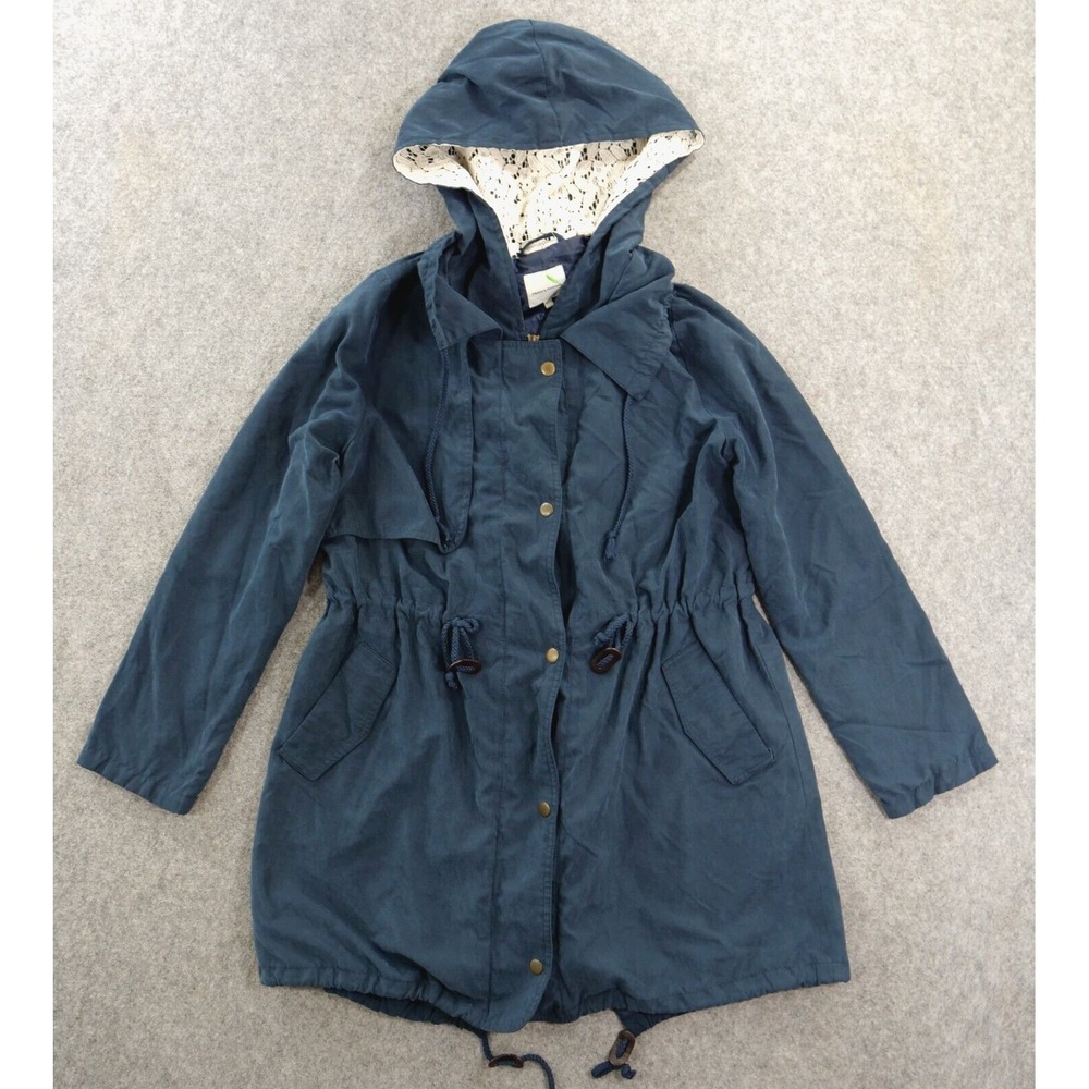 Meters Bonwe Jacket Womens Large Blue Zip Hooded Pockets Hooded